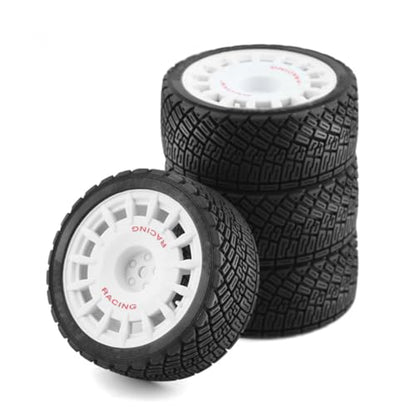 1/10 RC Rally Car Tires On Road Tyres 12mm Hex Plastic Wheels Rims Compatible with 1/10 Scale Racing Car Tamiya TT01 TT02 XV01 TA06 PTG2 HPI KYOSHO HSP RC On-Road Car 4PCS (White) - color: White