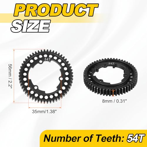 MECCANIXITY M1 Hardened Steel Spur Gear, 54T 35mm Shaft Hardened Steel Upgrades Main Spur Gear for Brushless Brush Motor Model Car (Pack of 2, Black) - size: 54T 35mm