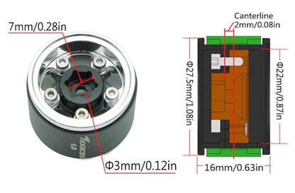 RC 1.0 Beadlock Wheels Offsets -2 Aluminum Rims for AX24 1/18 TRX4M All 1/24 Scale SCX24 Deadbolt RC Crawler Car Wheels Upgrades 4Pc (Black & Silver) - color: Black & Silver