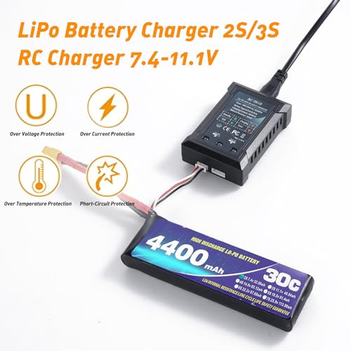 FMS Lipo Battery 2S 7.4V 4400mAh 30C with All-in-One Charger Set to Convert RS to RTR for 1/10 Atlas, FJ40, Mashigan, 1/6 Jimny, 1941MB, FCX10 LC80, FCX10 K5