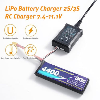 FMS Lipo Battery 2S 7.4V 4400mAh 30C with All-in-One Charger Set to Convert RS to RTR for 1/10 Atlas, FJ40, Mashigan, 1/6 Jimny, 1941MB, FCX10 LC80, FCX10 K5