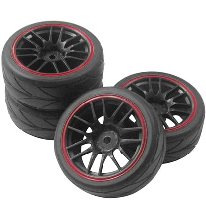 ShareGoo 12mm Hex Wheel Rims & OD 2.59" Rubber Tires for RC 1/10 On-Road Touring Car
