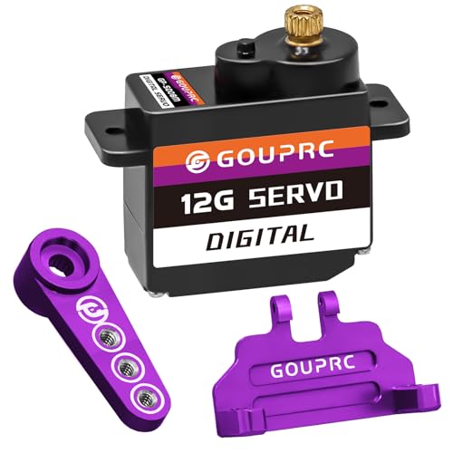 GOUPRC 12G RC Digital Micro Servo of Metal Steel Gear with Servo Mount Bracket & 25T Servo Horn for SCX24 Servo RC Car Upgrade Parts - color: Purple