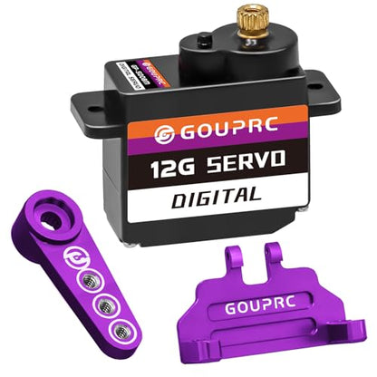 GOUPRC 12G RC Digital Micro Servo of Metal Steel Gear with Servo Mount Bracket & 25T Servo Horn for SCX24 Servo RC Car Upgrade Parts - color: Purple