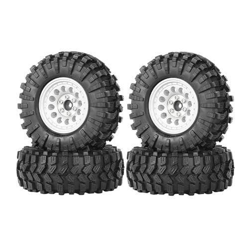 4PCS 1.3" Aluminum Alloy Beadlock Wheel Rims All-Terrain Tyre 70mm Rubber Tires Set with 5mm & 7mm Hex for 1/12 1/14 1/18 1/24 RC Rock Crawler Car Upgrade Parts (A-Silver) - color: A-silver