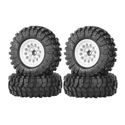 4PCS 1.3" Aluminum Alloy Beadlock Wheel Rims All-Terrain Tyre 70mm Rubber Tires Set with 5mm & 7mm Hex for 1/12 1/14 1/18 1/24 RC Rock Crawler Car Upgrade Parts (A-Silver) - color: A-silver
