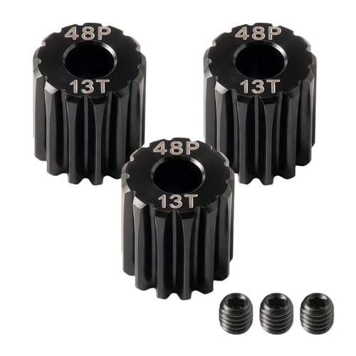 48P Pinion Gear 13T 3.175mm (1/8 Inch) Shaft, Hardened Steel Motor Gear, Precision CNC Machined, Compatible for TRX4, for 1/10 1/12 Scale RC Car Truck Crawler 3650 3660 Brushless 540 550 Brushed Motor - color: 13T