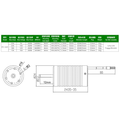 2435 6000KV Brushless Motor Shaft Diameter 2.3MM Connector 3.5MM for 1/16 1/18 Scale On-Road Buggy Monster RC Car