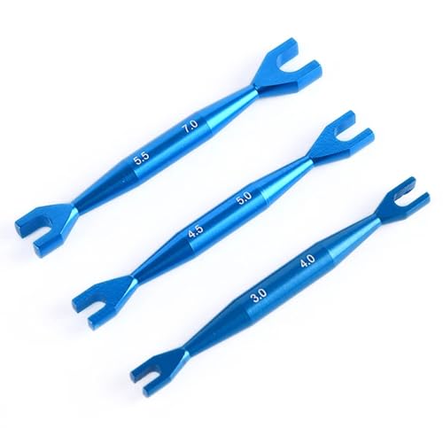 3pcs Aluminum Alloy Wrench 3-4mm 4.5-5mm 5.5-7mm Double End Universal Spanner Open End Small Wrench Set Repair Tool For Rc Crawler Car HSP Traxxas Axial SCX10 Truck (Blue) - color: Blue