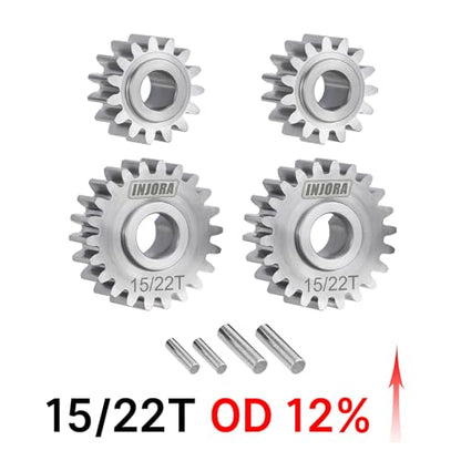 INJORA Stainless Steel 15/22T Overdrive Portal Gears Set for 1/18 RC Crawler Redcat Ascent-18 Upgrade - size: 15/22T