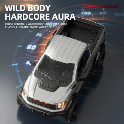 1/12 F150 RC Car 4WD Off Road Pickup, Full Proportional 2.4GHz RTR Truck with Independent Suspension, LED Lights, Long Range Remote Control(Camouflage Green/3 Battery)