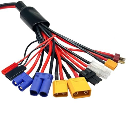 2Packs RC Lipo Battery Charger Adapter Connector Splitter Wire 10 in 1 Octopus Convert Cable to XT60H Plug Lead Cable for TRX, T-Plug, Tamiya,Futaba, JST, XT90,XT60,XT30,EC3,EC5