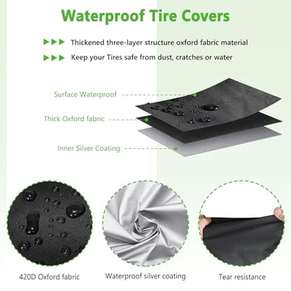 Tire Cover, Heavy Duty Waterproof and Dustproof Tire Storage Bag for Jeep Trailer RV SUV Truck Tires with Zipper (Black,Holding 4 Tires Within 32 Inch Diameter) - size: 33 x 47in