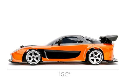 Jada Toys Fast & Furious Han’s Mazda RX-7 Drift RC Car, 1: 10 Scale 2.4Ghz Remote Control Orange & Black, Ready to Run, USB Charging (Standard) (99700)