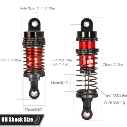 Oiled Shocks Upgraded 66mm/72mm Aluminum Oil Shock Absorber Set for 1/12 1/14 1/16 RC Cars - Compatible with WLtoys 144001, 124019, MJX 16208, HBX & More - color: Bz-black-red