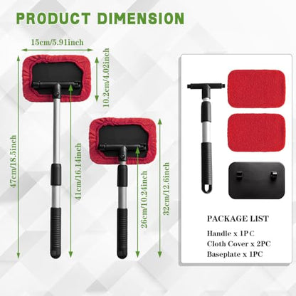 Windshield Cleaning Tool, Car Cleaning Window Tool, Car Window Cleaner with Unbreakable Extendable Handle and Microfiber Cloth, Scratch-Free Car Cleaning Brush for Auto Glass Wiper (Red) - color: Red