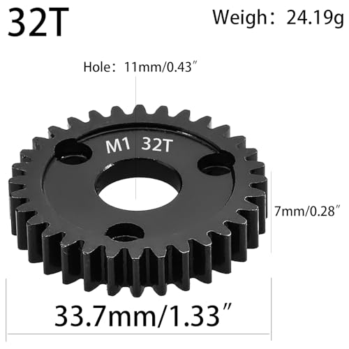 M1 Spur Gear 1.0 Metric Pitch 32-Tooth, 30T 32T 34T 36T 38T 40T 42T 44T 46T 48T 50T 52T Spur Gear Mod 1 for TRAXXAS Slayer Pro 4X4 Revo 3.3 ARRMA HPI HOBAO LOSI, Hardened Steel Upgrade Part Gear (32T) - size: 32T