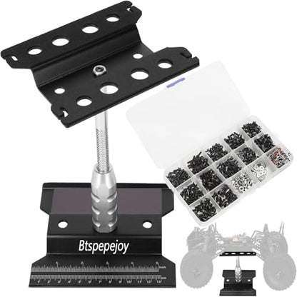 RC Car Work Stand Aluminum Repair Workstation Screw Tray with RC Car Universal Assortment Set for 1/8 1/10 1/12 1/16 Scale ffor Traxxas TRX4 Axial Arrma Redcat Losi RC Crawler Monster Truck Buggy