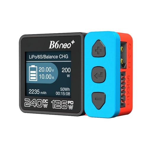 B6 neo B6neo+ 240W Smart Charger 10A PD 126W for RC Helicopter, Aircraft Li-Polymer/Life/Li-Ion/NiMH/NiCd/Lead Batteries (Red & Blue) - color: Red & Blue
