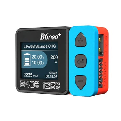 B6 neo B6neo+ 240W Smart Charger 10A PD 126W for RC Helicopter, Aircraft Li-Polymer/Life/Li-Ion/NiMH/NiCd/Lead Batteries (Red & Blue) - color: Red & Blue