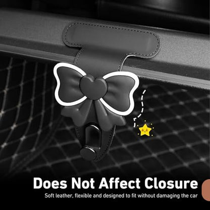 2 PCS Car Co-Pilot Glovebox Hooks, Cute Bowknot Front Passenger Seat Glove Box Storage Hangers, Anti-Scratch Leather Hangers for Purse, Umbrella, Universal for Most Vehicles (Black) - color: Black