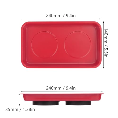 5 PCS Magnetic Trays, 9.4X5.5x1.4Inch, Magnet Tool Tray, Magnetic Parts Tray, Red, by GENHAKON - size: 5 PCS Rectangle Red