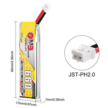 4PCS 660mAh 1S LiPo Battery 3.8V JST-PH2.0 Connector for Mobula7 75mm Drone | Crazepony 3.8V LiHV Batteries 90C/180C for Eachines Trashcan Emax Tinyhawk Freestyle II Snapper7 Mobula7 75mm Micro FPV Racin