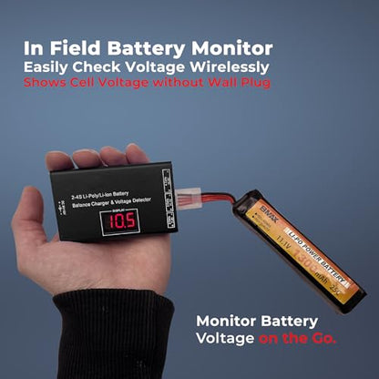 Airsoft Battery Charger LiPo Balance Charger for Lipo/Li-Ion Battery with Wireless Voltage Meter, Overcharge Protection Fast Charging and Safety Cut Off for 7.4V 11.1V 14.8V Airsoft RC Lithium Battery