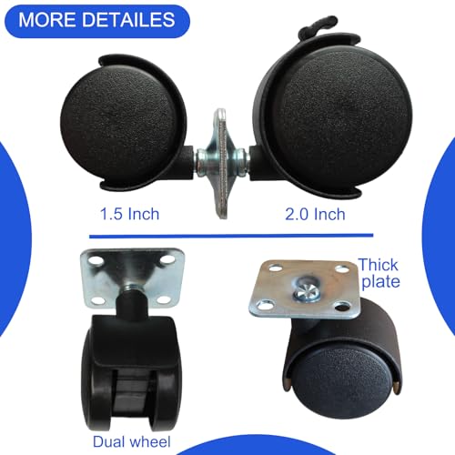 1.5 Inch Caster Wheels Replacement Universal Small Swivel Rollers for Furniture Filing Cabinet Desk Table Drawer Cart Box Shelf, 4 Pack 360 Degree Rolling Top Mounted Screw in Plate Castors - style: 1.5 Inches Plate Casters