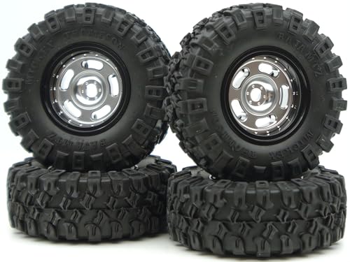 Rc 1.0 Beadlock Wheel Tires Set -2mm Offset Wheel Rims for 1/18 1/24 RC Crawler Car Axial SCX24 AX24 TRX4M FCX24 Upgrade TW1002 (Silver Black) - color: Silver Black