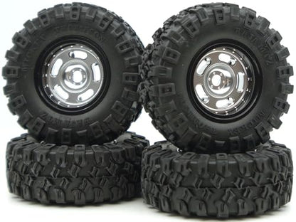 Rc 1.0 Beadlock Wheel Tires Set -2mm Offset Wheel Rims for 1/18 1/24 RC Crawler Car Axial SCX24 AX24 TRX4M FCX24 Upgrade TW1002 (Silver Black) - color: Silver Black