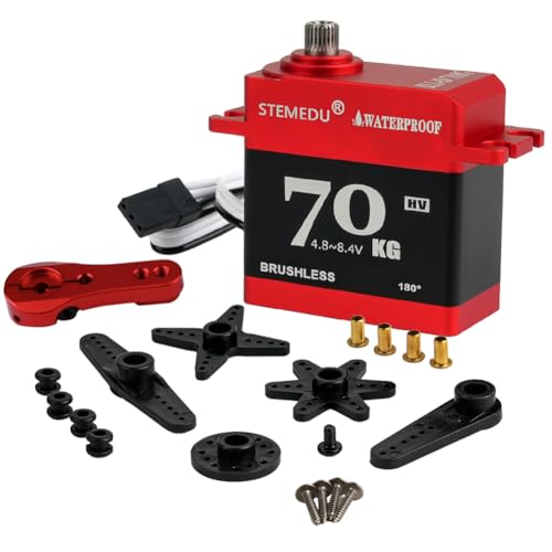 70KG Brushless Servo High Torque Digital RC Servo Motor BLS-HV70MG Waterproof All-Metal High Voltage 4.8~8.4V Steering Servo for 1:8 1:10 RC Car, Control Angle 180 Degree - style: Red 70KG - 180 Degree