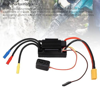 Brushless ESC, 35A with Proportional Brake 4 Level Force 8 Level Drag Brake 9 Step Acceleration RC ESC Brushless Motor Speed Controller with 5.85V 3A BEC
