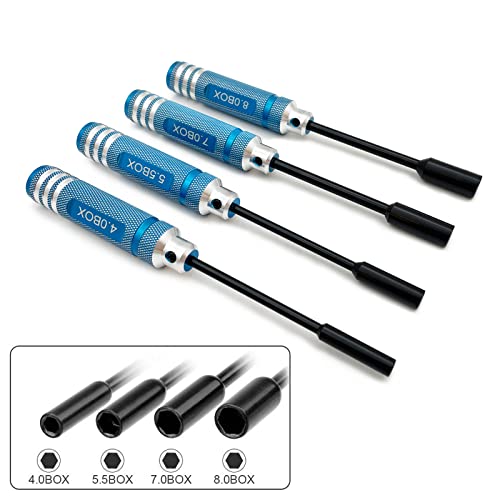 4Pcs Nut Driver Set RC Tool Set Hex Nut Driver for RC Vehicle RC Helicopters FPV Drones Cameras Appliances Repair 4mm 5.5mm 8mm 7mm Nut Driver (blue) - color: Blue