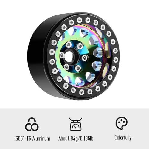 GLOBACT Rainbow 1.9" Beadlock Wheel Rim Offset -10mm for 1/10 RC Crawler | Fits SCX10 TRX4 TRX6 Redcat Gen8 RC4WD D90 VS4-10