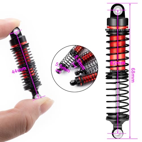 All Metal Shocks Front Rear Oil Shocks Absorber for Tra-xxas 1/18 LaTrax Teton Desert Prerunner Shock Absorber Damper Set 1/18 RC Upgrades Parts Replace Parts 7660 7665(4-Pack) (Red) - color: Red