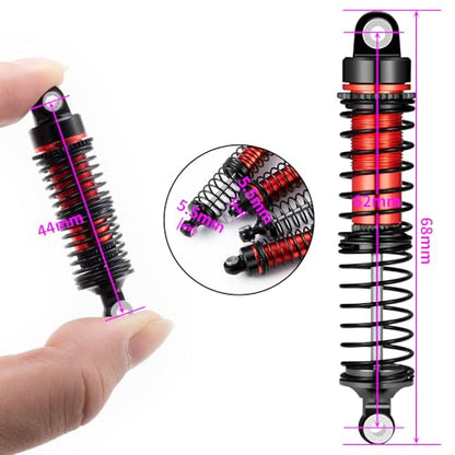 All Metal Shocks Front Rear Oil Shocks Absorber for Tra-xxas 1/18 LaTrax Teton Desert Prerunner Shock Absorber Damper Set 1/18 RC Upgrades Parts Replace Parts 7660 7665(4-Pack) (Red) - color: Red