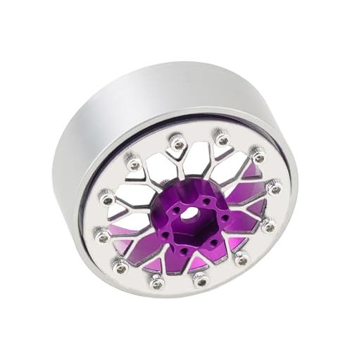 4PCS Grade 5 Titanium Wheel Face Aluminum 1.3 Inch Wheels Hubs for 1/24 Axial SCX24 FCX24 1/18 TRX4M Redcat Ascent-18 HPI Venture18 Upgrade Parts - color: Purple
