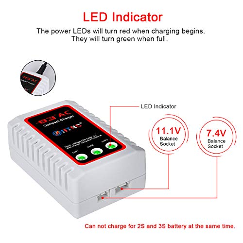 HTRC RC Battery Charger, AC 100-240V Output 20W 1000mA/2000mA 2-8S (2.4-9.6V) NiMH/NiCD Battery Chargers with Standard Tamiya Connector for Drone, RC Car, RC Boat, Airsoft Batteries