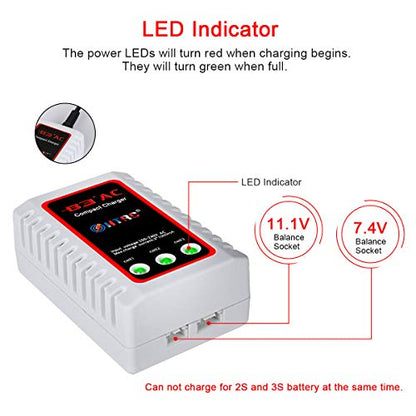 HTRC RC Battery Charger, AC 100-240V Output 20W 1000mA/2000mA 2-8S (2.4-9.6V) NiMH/NiCD Battery Chargers with Standard Tamiya Connector for Drone, RC Car, RC Boat, Airsoft Batteries