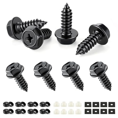 Rustproof License Plate Screws for Securing License Plates Frames and Covers on Cars and Trucks, 8 Set Premium Stainless Steel Self Tapping Mounting Bolts (Black Zinc Plated) - color: Cross-Black, size: 8 Pack