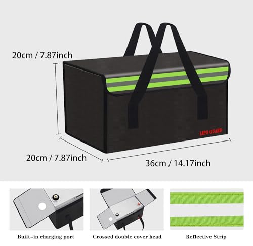 14.2"x7.9"x7.9" Ebike Battery Safe Bag Fireproof Charging Bag Large Capatity for Lipo Battery Pack Storage Charging Transport, Home Office Travel Fireproof Safe Storage Pouch - size: 360*200*200mm