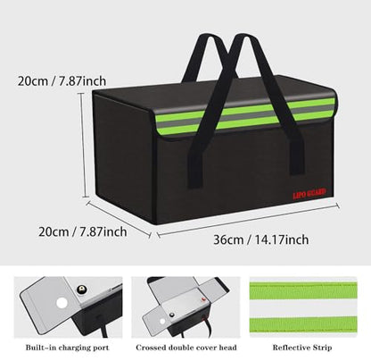 14.2"x7.9"x7.9" Ebike Battery Safe Bag Fireproof Charging Bag Large Capatity for Lipo Battery Pack Storage Charging Transport, Home Office Travel Fireproof Safe Storage Pouch - size: 360*200*200mm