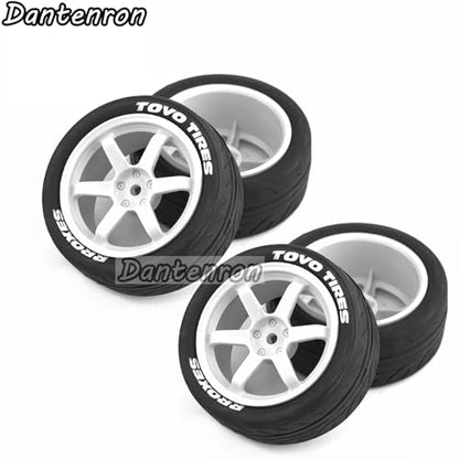 1/10 RC On Road Tires OD 68mm and Hard Plastic Street Wheels 12mm Hex Touring Tyres for 1:10 Rally Racing Drift Car Tamiya TT01 TT02 XV01 HPI KYOSHO HSP PTG2 Traxxas TA06 A959 4PCS (White) - color: White