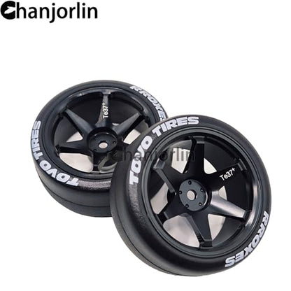 RC 1/10 Drift Tires & Aluminum Wheels 12mm Hex OD 65mm Hard Drift Racing Smooth Tyres for 1:10 1/12 Rally Street On Road Touring Car TT01 TT02 XV02 XV01 TA06 HPI KYOSHO PTG2 4PCS (Black) - color: Black