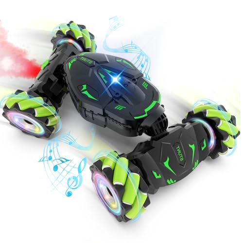 RC Stunt Cars Gesture Sensing Remote Control Car for Boys Gifts Toys, Green | 2.4Ghz Hand Controlled Car with Lights Music Sprayer, 360° Rotation, Drift, 4WD Off-Road, Birthday Xmas Gifts Toys for Kids - color: Green