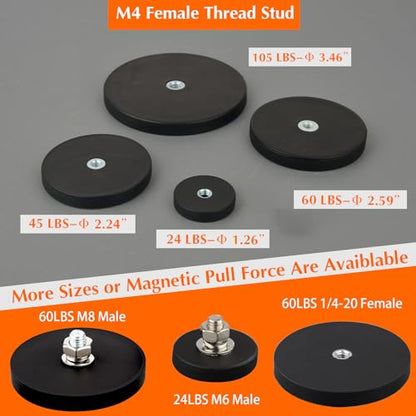 MUTUACTOR Neodymium Rubber Coated Magnet,4PCS Anti-Scratch Rubber Rare Earth Magnets M6 Female Threaded,20lbs Magnetic Mount Round Strong Magnets for DIY Lighting Bracket Tractor Mirror Solar Panels - style: 20lbs M6 Female 4pcs