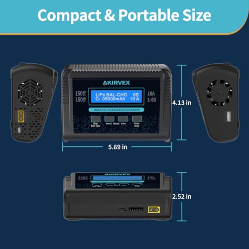 RC Battery Charger, LiPo Battery Charger, 150W 10A AC/DC Balance Charger for 1-6S LiPo LiHV Li-ion Life NiMH NiCd Pb Batteries, Smart Charger for RC Car Drone Airplane Boat