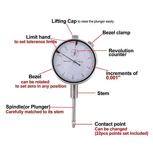 Dial Indicator with Magnetic Base Holder 0-1" Dial Gauge 0.001" | Fine Adjustable Long Arm , Magnetic Dial Indicator，Professional Dial Gauge 0.001"