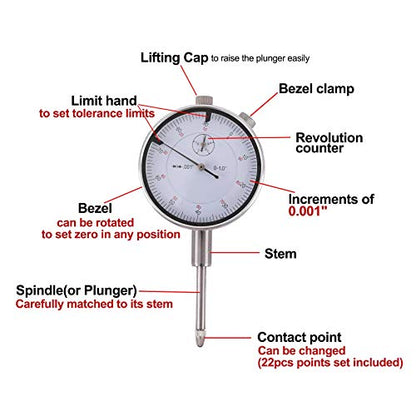 Dial Indicator with Magnetic Base Holder 0-1" Dial Gauge 0.001" | Fine Adjustable Long Arm , Magnetic Dial Indicator，Professional Dial Gauge 0.001"